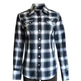 Women's Blue & White Shadow Plaid Sawtooth Western Shirt