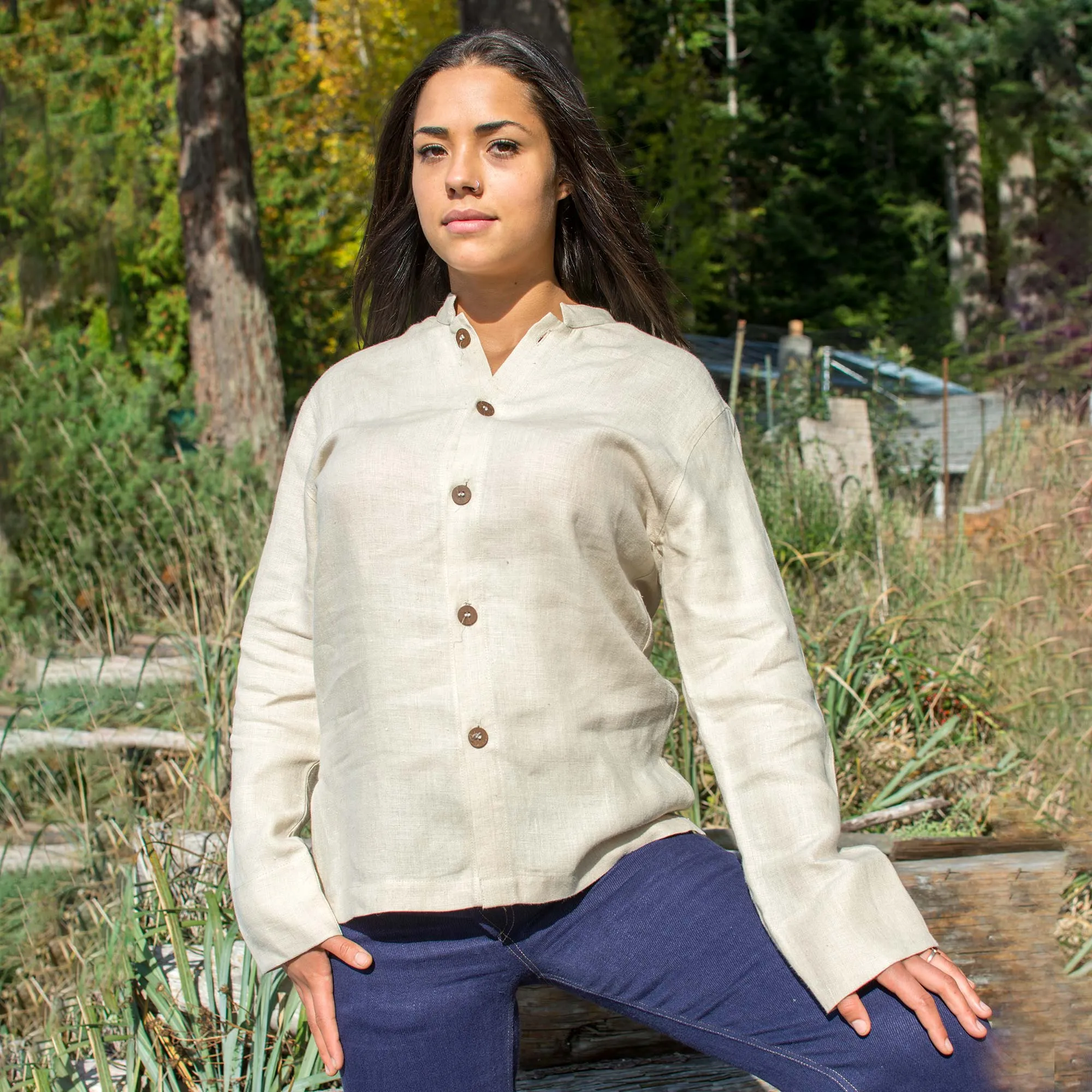 100% Organic Hemp Italian Renaissance Shirt (Unisex) (Plastic-Free Coconut Buttons)