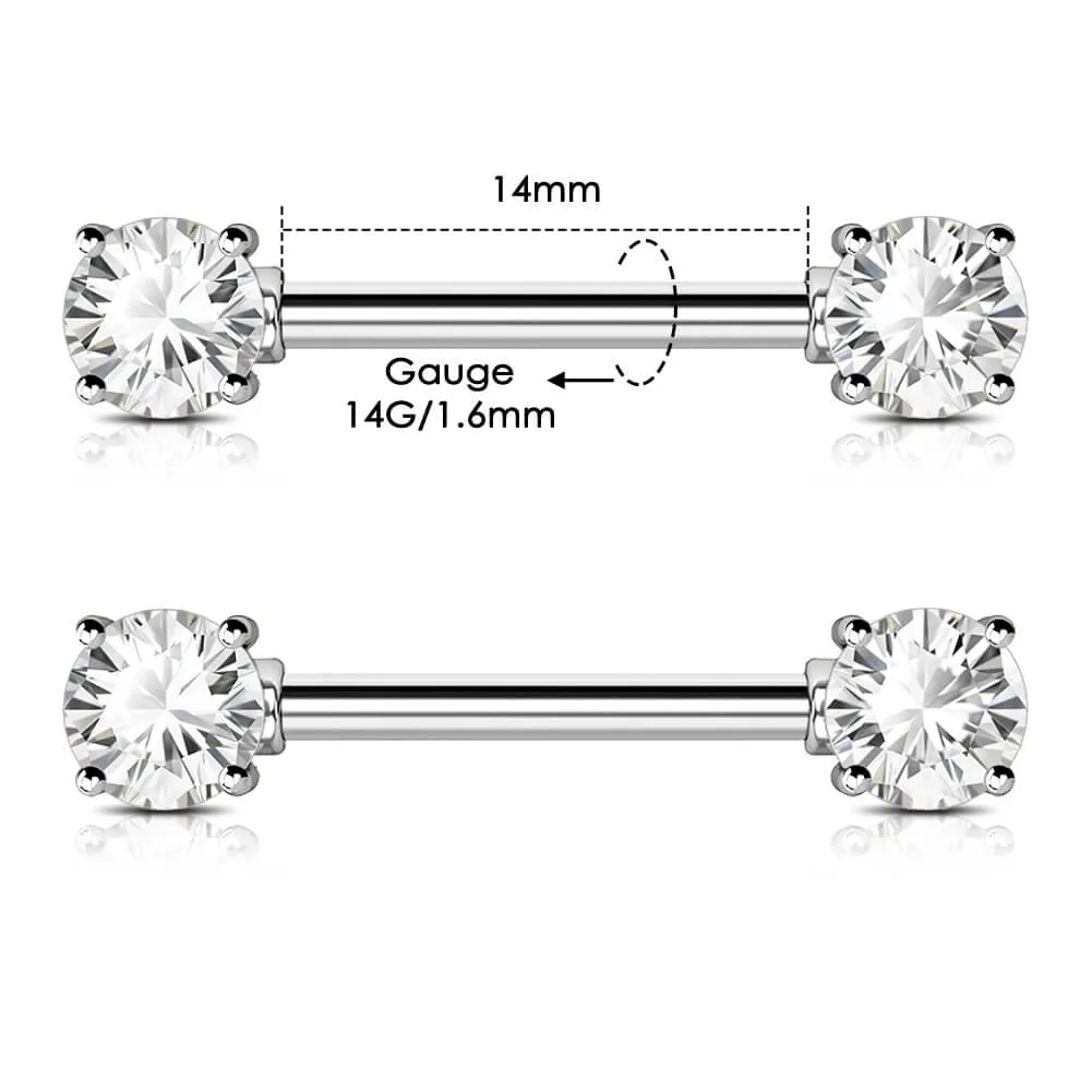 14G 2Pcs Classic Style CZ Nipple Barbell Set