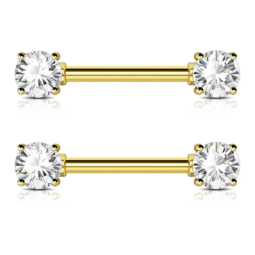 14G 2Pcs Classic Style CZ Nipple Barbell Set