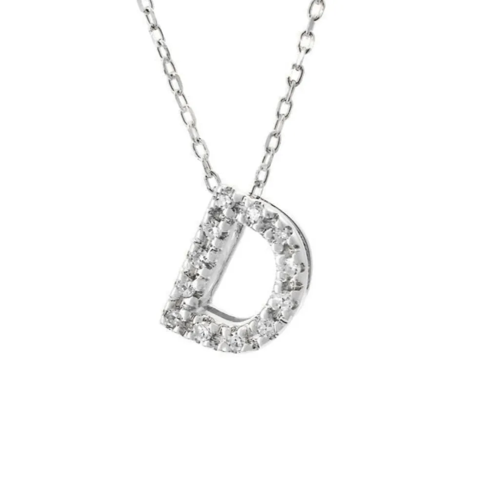 14K W Gold small 0.02ctw H/I1-SI2 diamond initial 'D' pendant