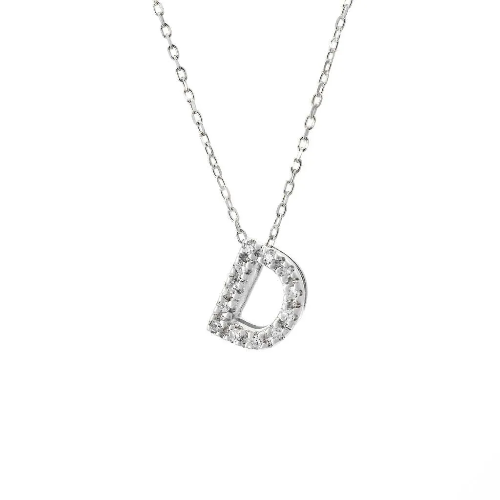 14K W Gold small 0.02ctw H/I1-SI2 diamond initial 'D' pendant