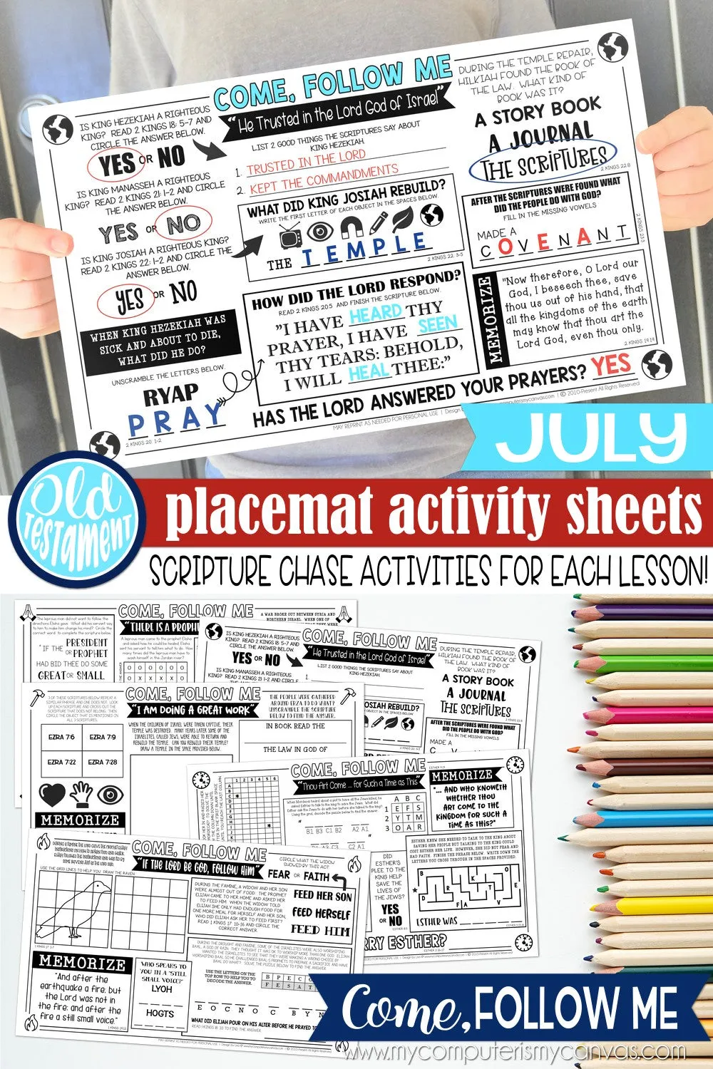 2022 CFM Old Testament Placemat Activity Sheets {JULY} PRINTABLE