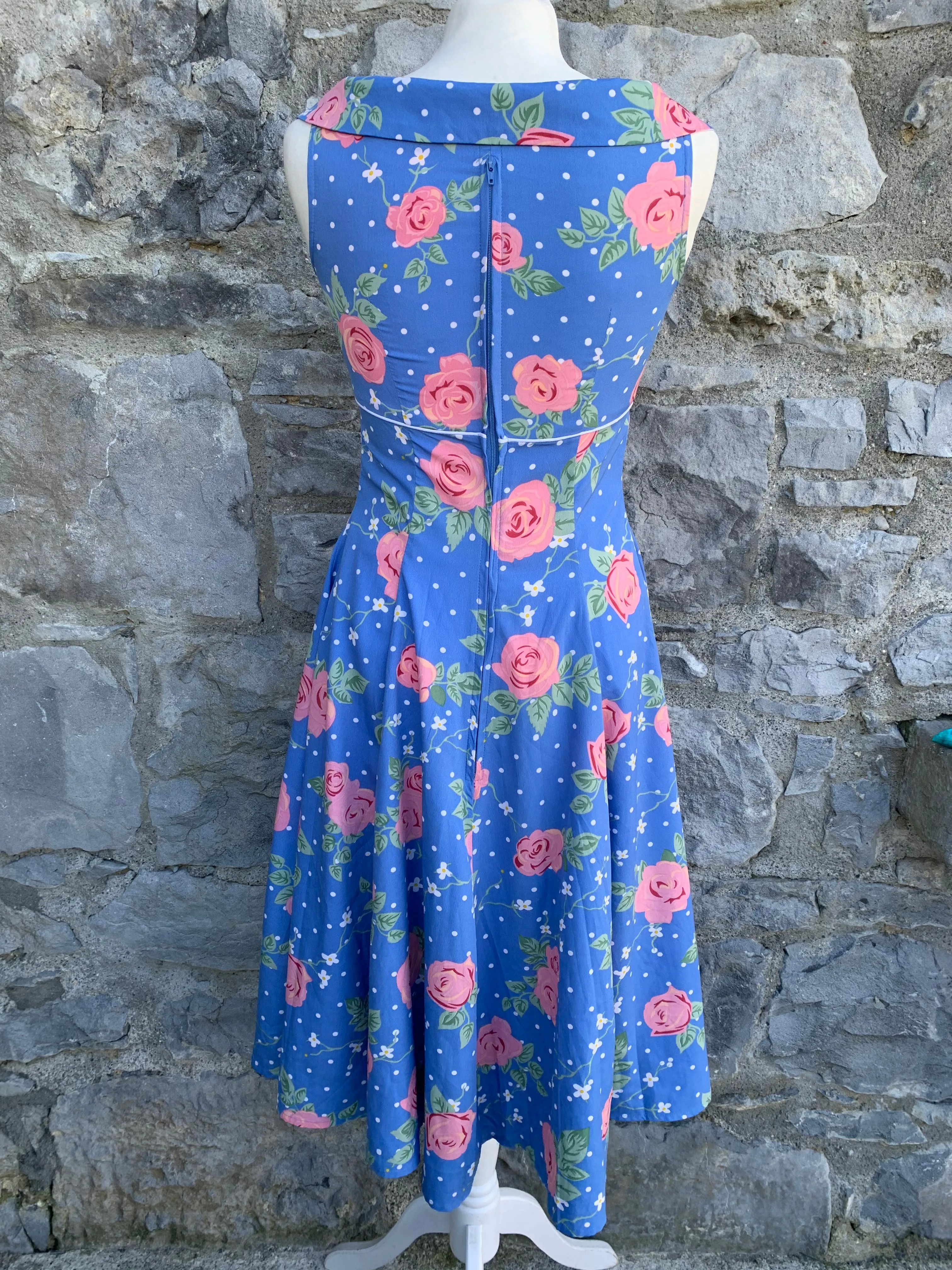 50s style blue floral dress   uk 6-8