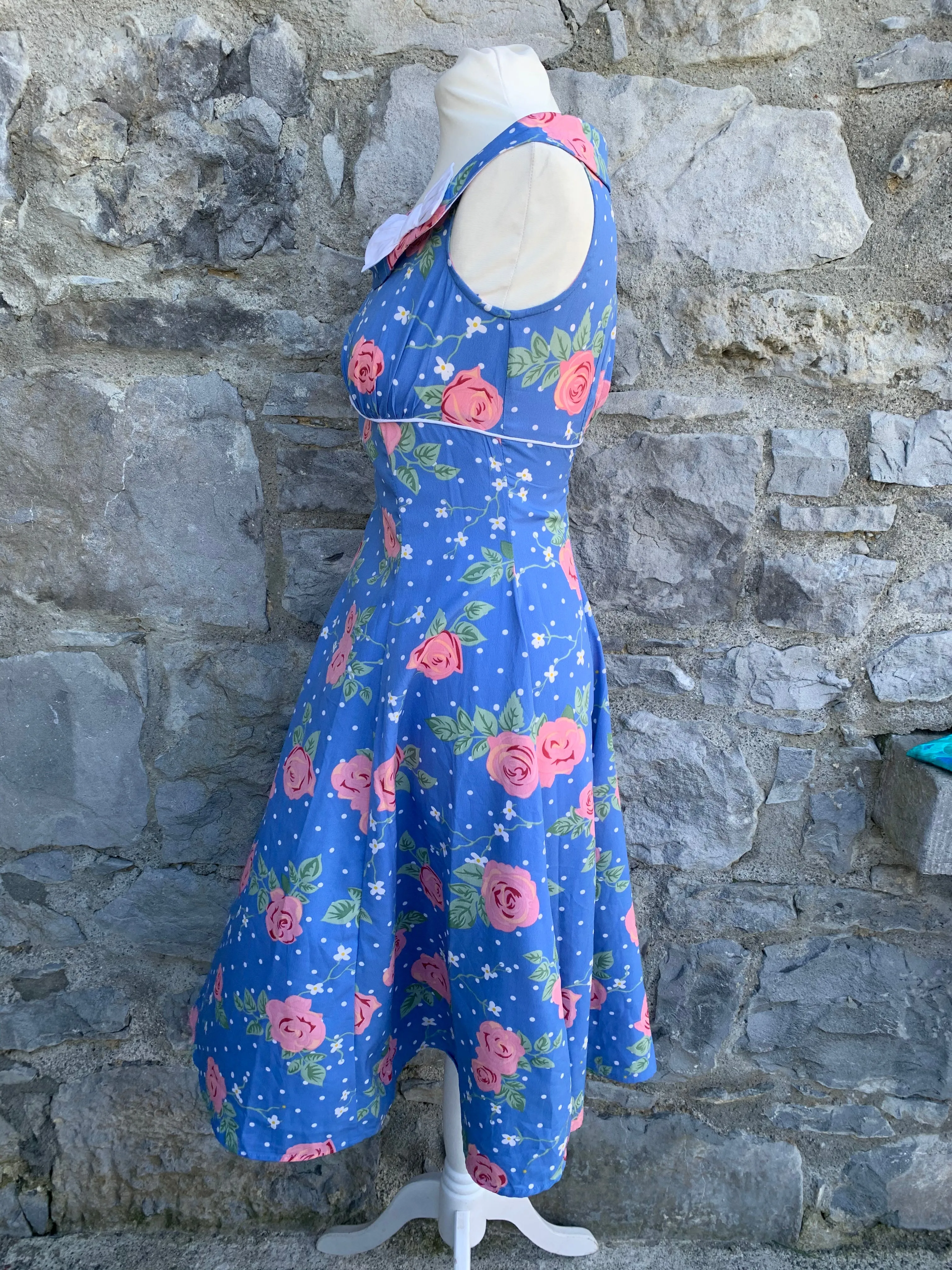 50s style blue floral dress   uk 6-8