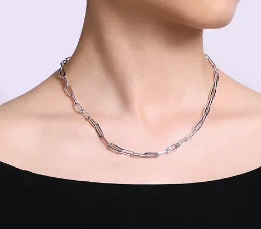 925 Sterling Silver Solid Paper Clip Chain Necklace