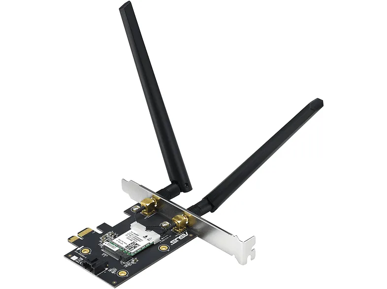 Adaptador WiFi - Asus PCE-AX1800, PCI, Wi-Fi 6, Doble banda, BT 5.2, Seguridad red WPA3, OFDMA, MU-MIMO, Negro