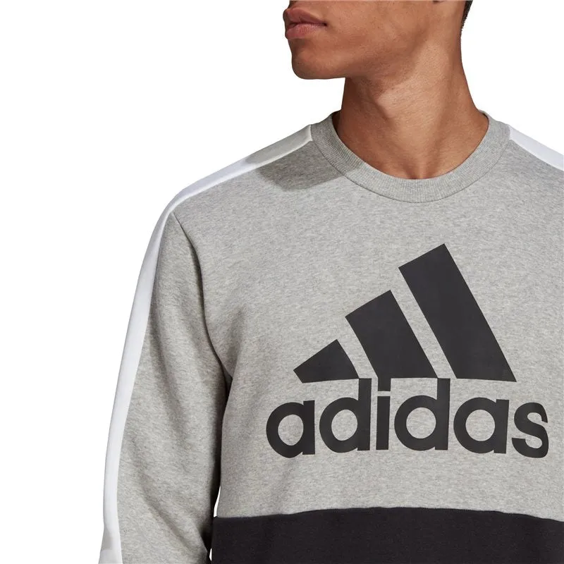 adidas Essentials Colour Block Sweat Top - Mens - Medium Grey Heather/Black