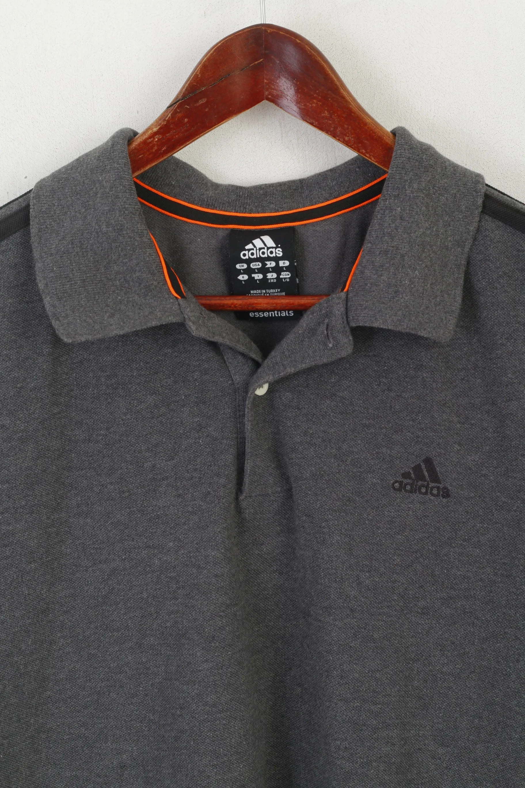 Adidas Men L Polo Shirt Gray Cotton Climalite Sportswear Classic Performance Top