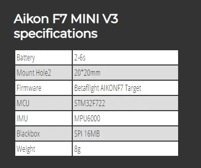 Aikon F7 Mini V3 20x20 MPU6000 Flight Controller