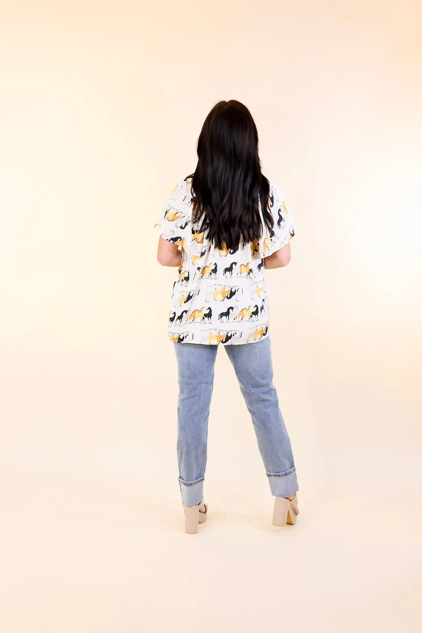 Away We Go Button Up Horse Print Shirt in Ivory