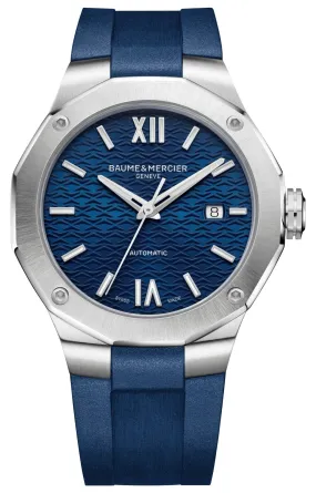 Baume & Mercier Riviera Automatic Stainless Steel Blue Dial Blue Rubber Strap Date Mens Watch M0A10619