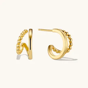 Beaded Layered Hoops Gold