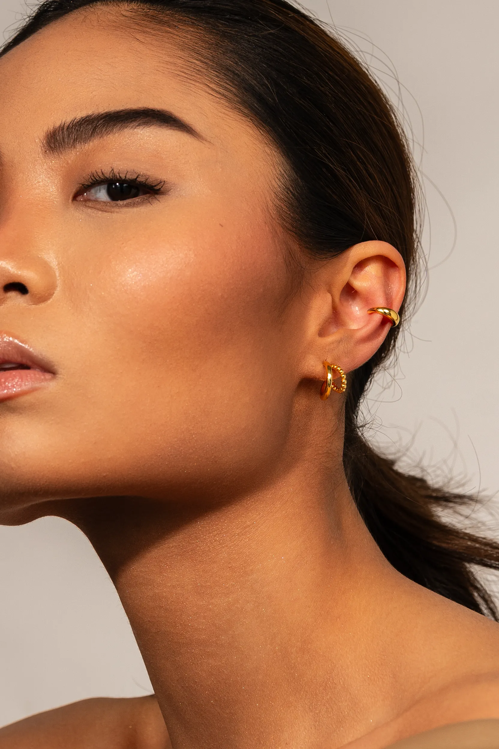 Beaded Layered Hoops Gold