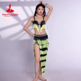 Belly Dance Performance Costume Set for Women Senior Bra 2 Sleeves long Skirt 3pcs Custom Oriental Belly Dancing Wear Outfit