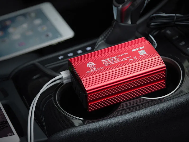 Bestek 300W Power Inverter DC 12V to 110V AC Car Inverter with 4.2A Dual USB Charging Ports Car Adapter