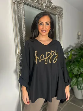 Black Happy Slogan Sweatshirt Sam