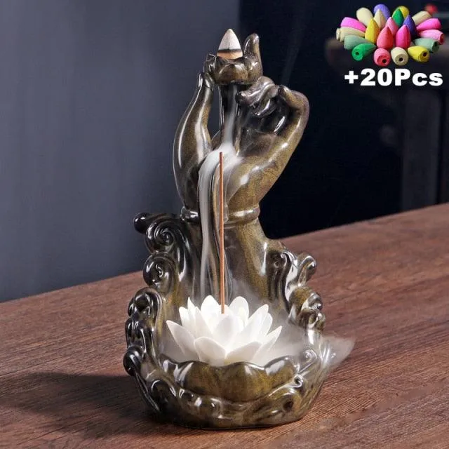 'Blessing Lotus' Ceramic Incense Holder