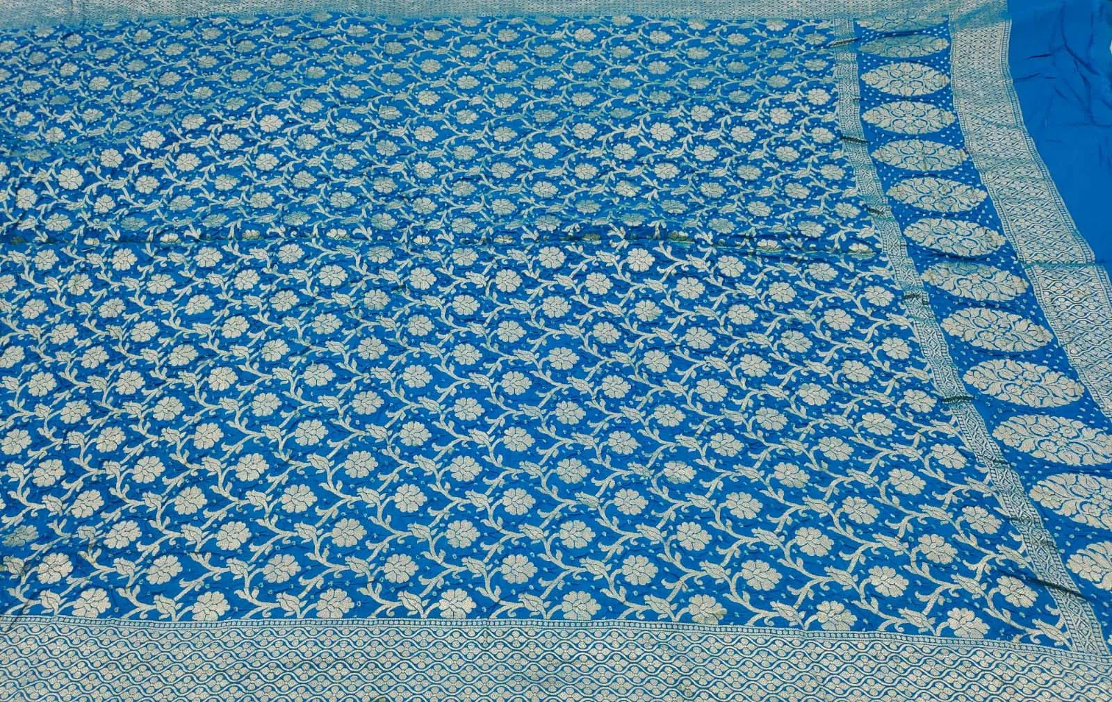 Blue Banarasi Bandhani Pure Moonga Silk Dupatta