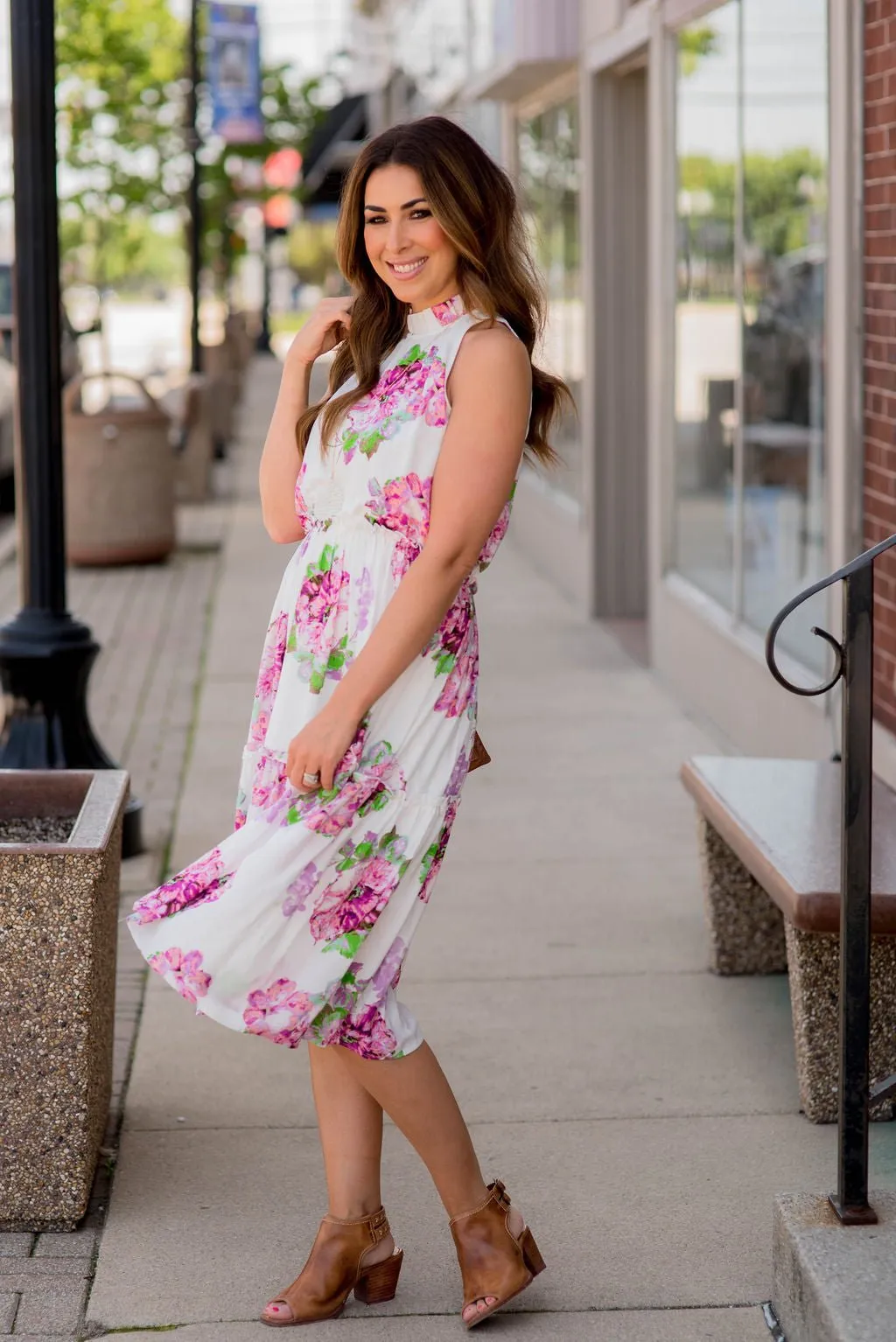 Bouquets Cinched Midi Dress