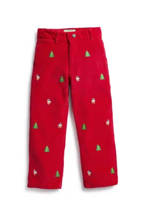 Boys Beachcomber Corduroy Pant Crimson with Rockin Around the Christmas Tree