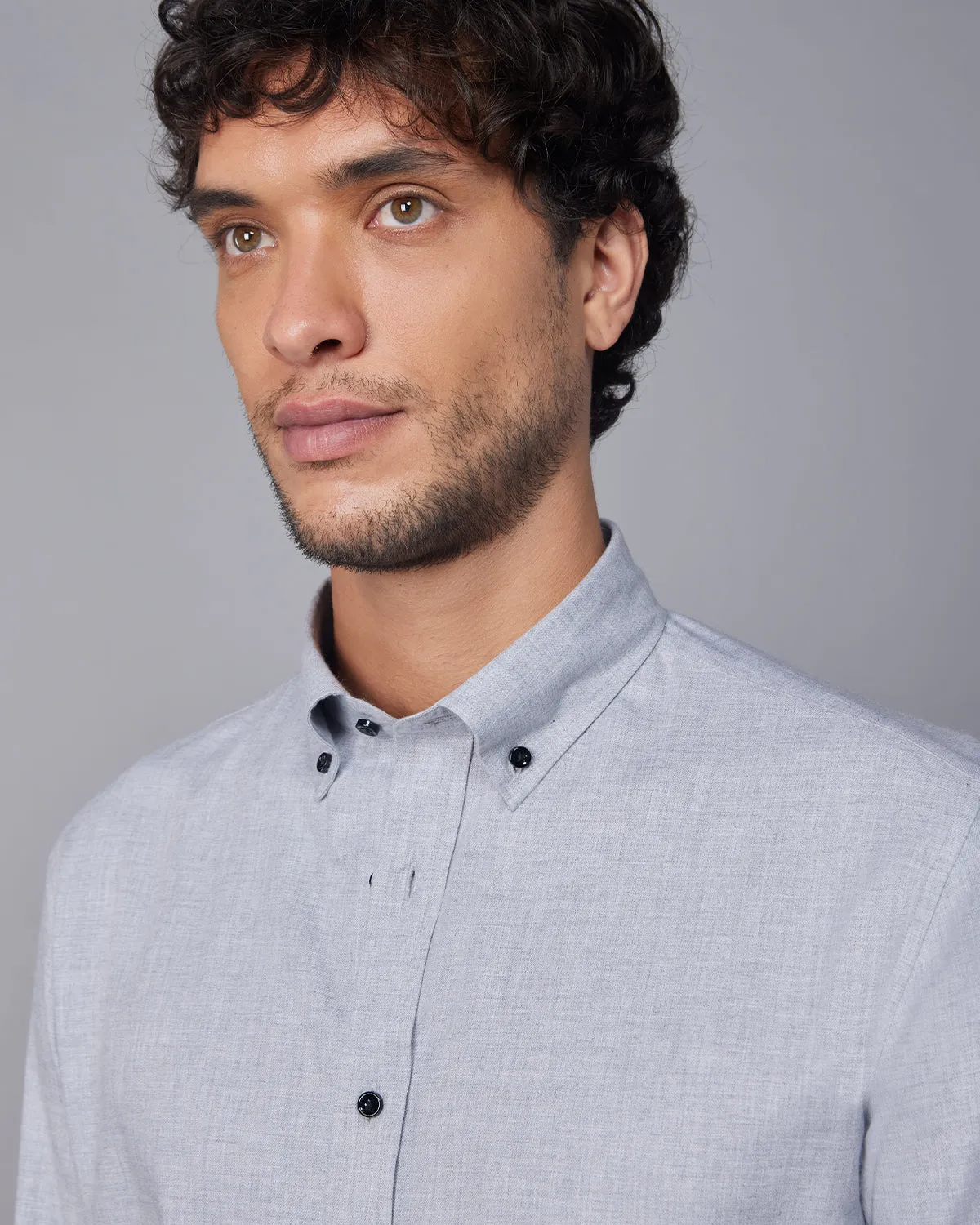 Brushed Twill Shirt - Light Grey