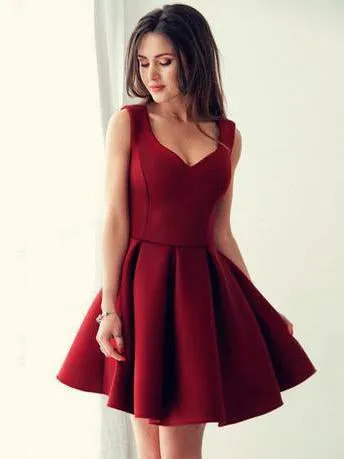 Burgudy V-neck Simple Cheap Short Homecoming Dresses Online, CM631