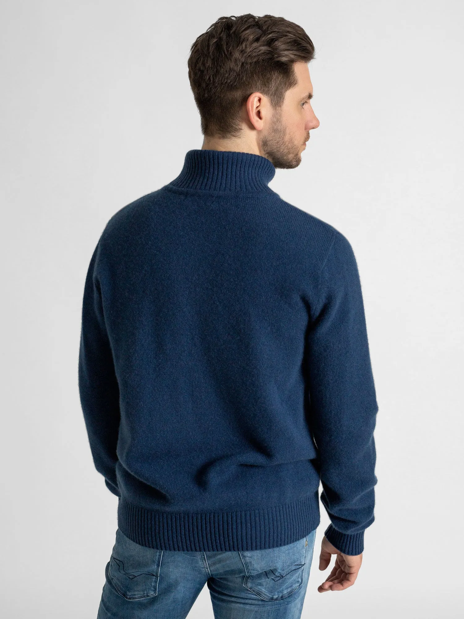 Cashmere sweater men "Frost polo" - mountain blue