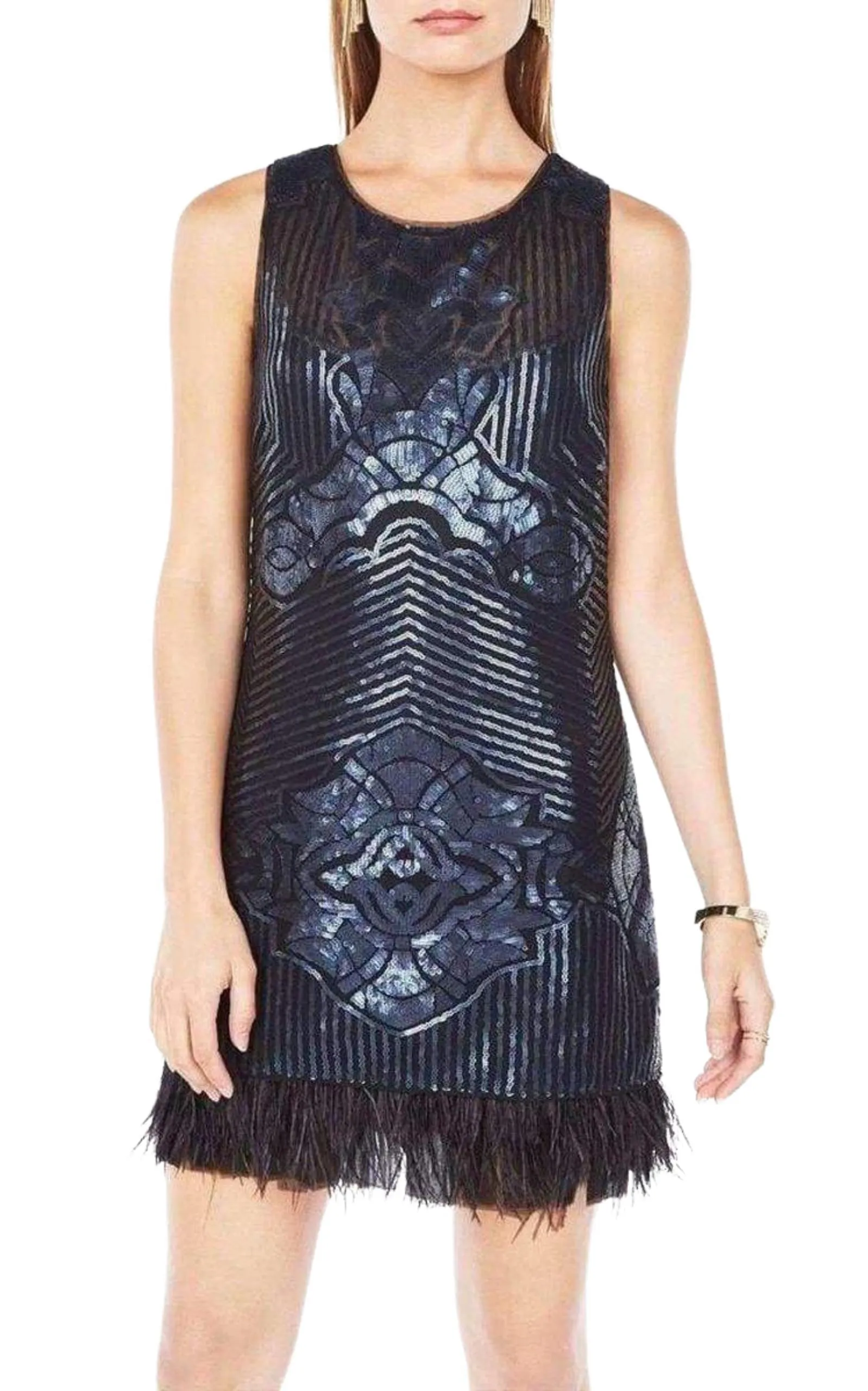 Caterina Sequin Feather Dress