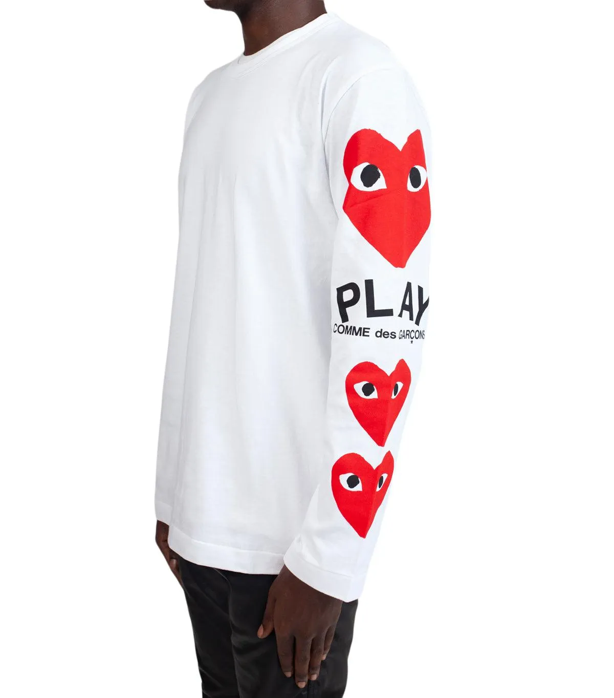 CdG PLAY White Play Logo Long Sleeve T-Shirt Red Heart