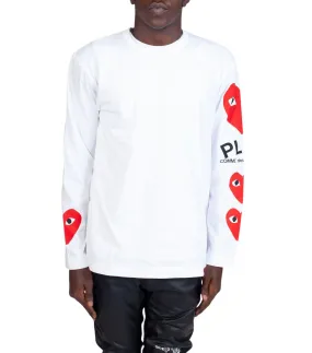 CdG PLAY White Play Logo Long Sleeve T-Shirt Red Heart