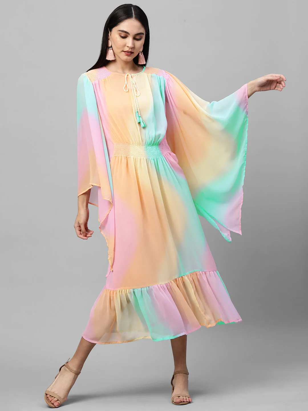 Colorful Ombre Printed Kaftan Style Maxi Dress - Multi