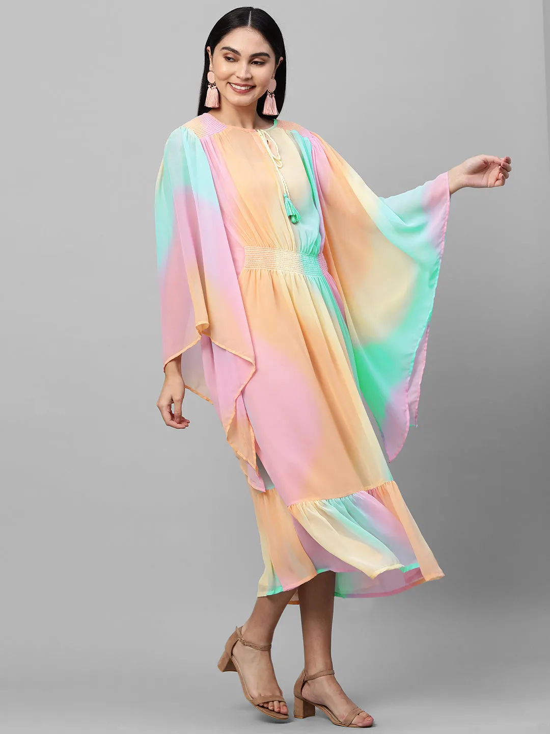 Colorful Ombre Printed Kaftan Style Maxi Dress - Multi