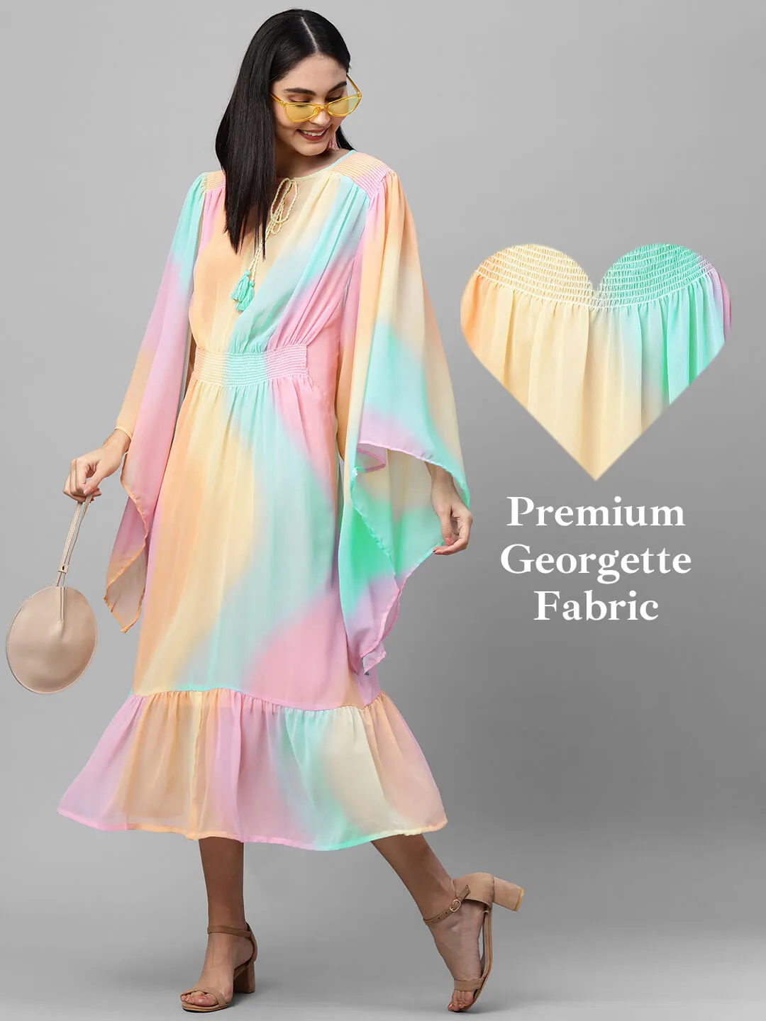 Colorful Ombre Printed Kaftan Style Maxi Dress - Multi