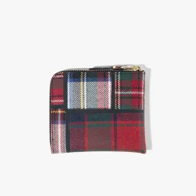 COMME des GARÇONS WALLET Tartan Patchwork Half Zip Wallet / Red