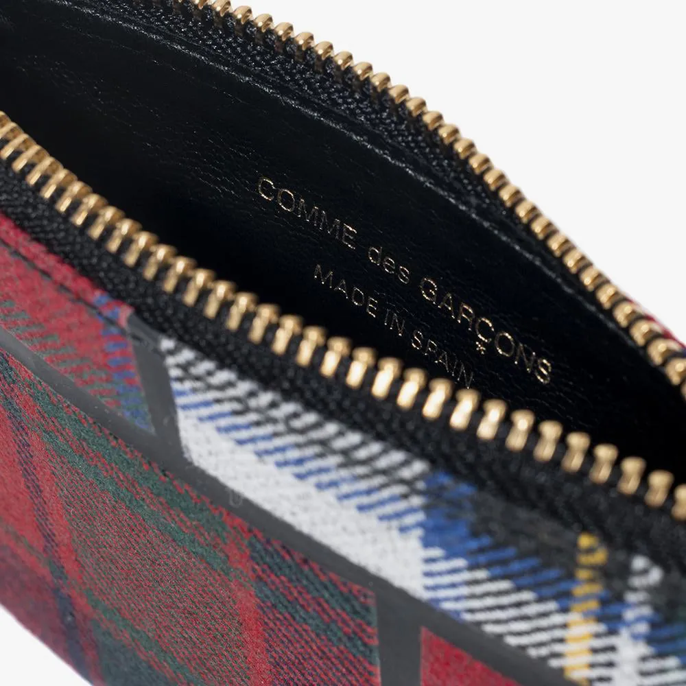 COMME des GARÇONS WALLET Tartan Patchwork Zip Wallet / Red