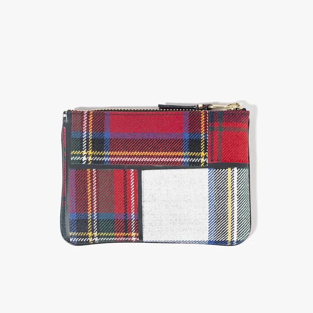 COMME des GARÇONS WALLET Tartan Patchwork Zip Wallet / Red