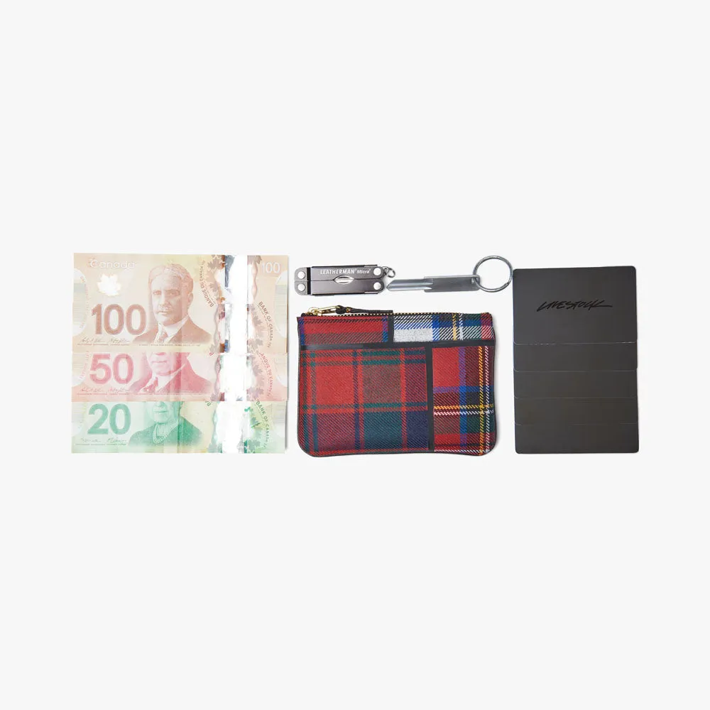 COMME des GARÇONS WALLET Tartan Patchwork Zip Wallet / Red