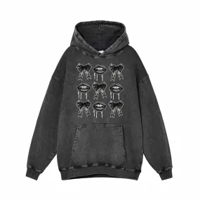 Dark Bow Lips Vintage Washed Hoodie Sweatshirt