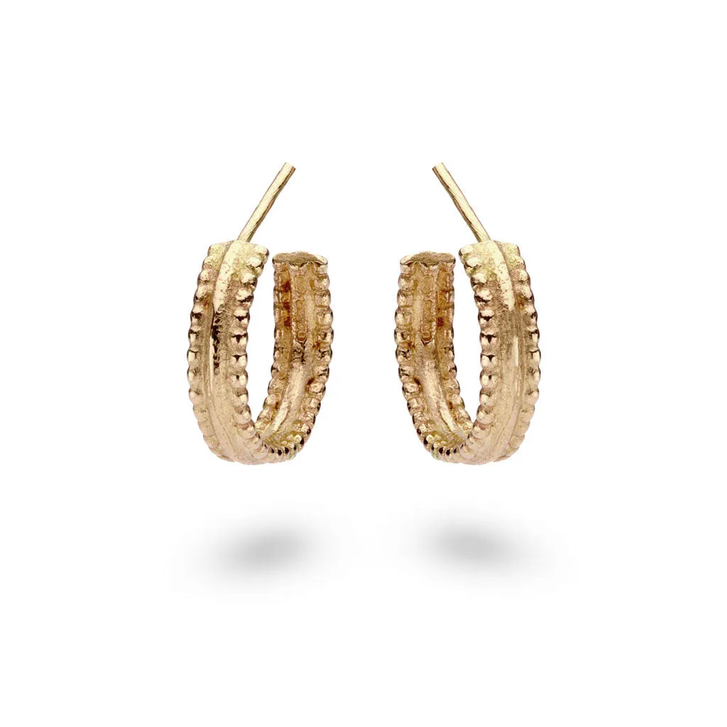 Double Beaded Gold Hoops