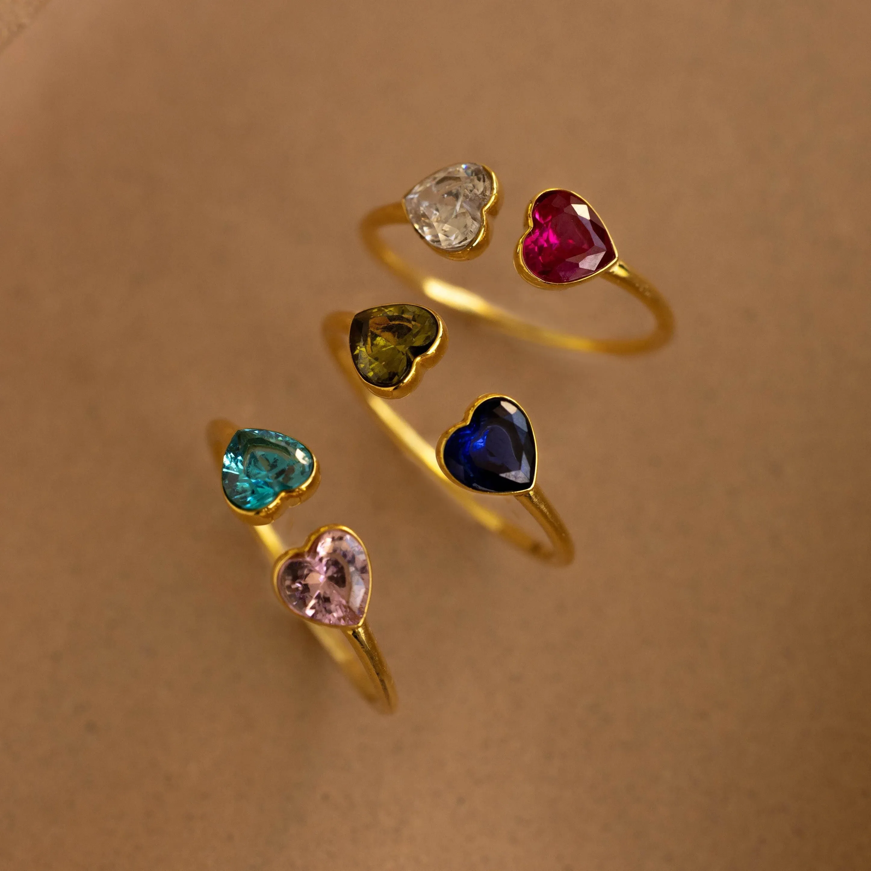 Duo Heart Birthstone Ring