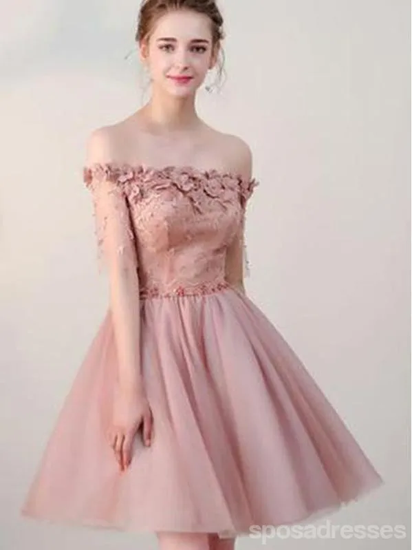 Dusty Pink Off Shoulder Short Sleeves Cheap Homecoming Dresses 2018, CM546