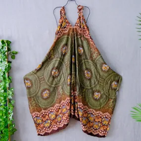 Elephant Print Low Crotch Bohemian Overalls