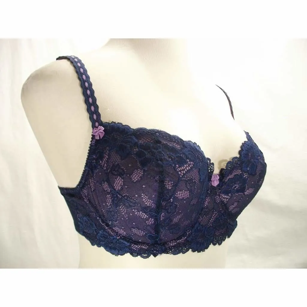 Felina 5894 Harlow Sheer Lace Full Busted Demi Underwire Bra 32DDD Navy Blue