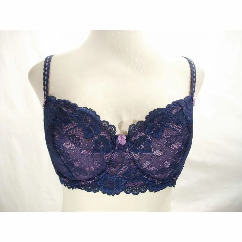 Felina 5894 Harlow Sheer Lace Full Busted Demi Underwire Bra 32DDD Navy Blue