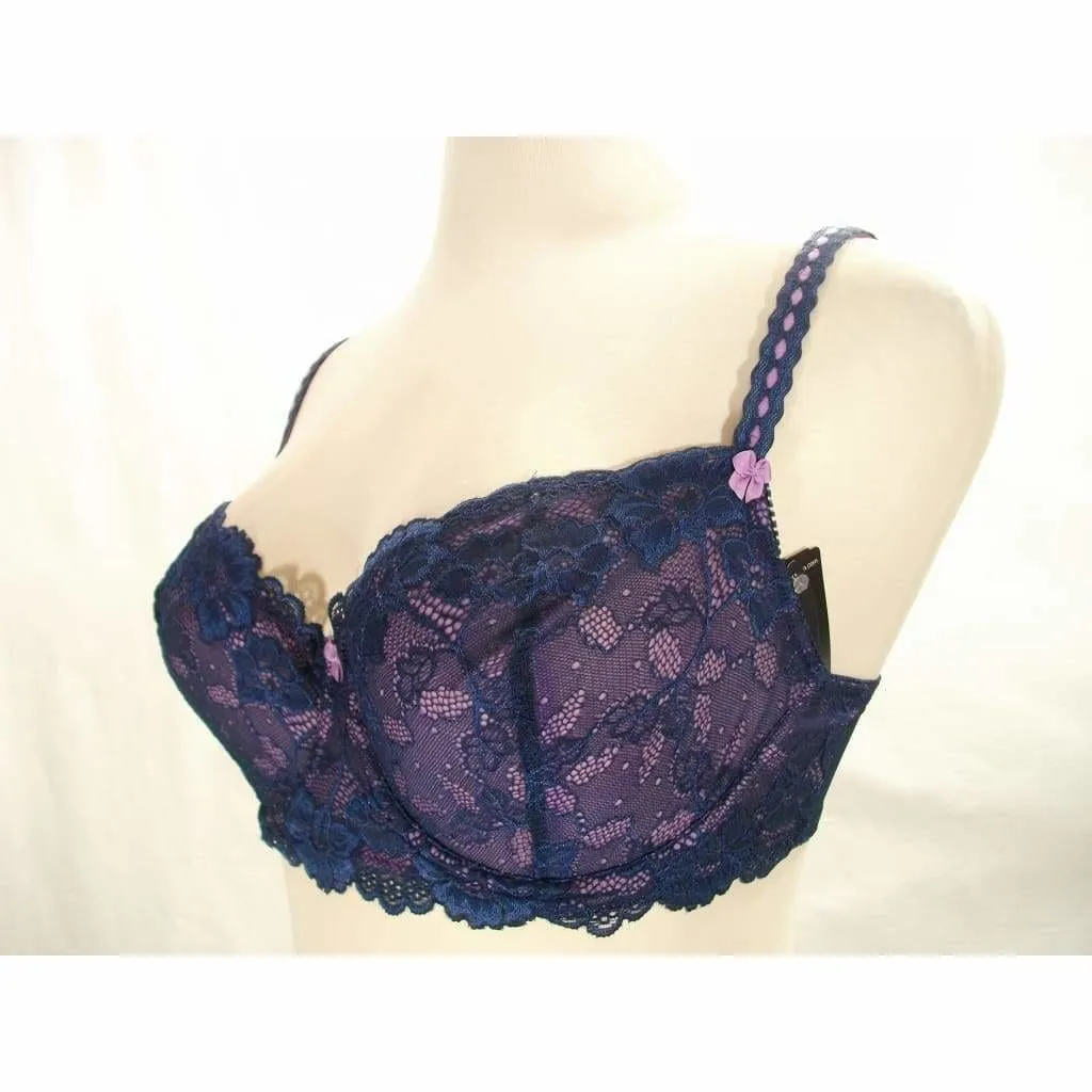 Felina 5894 Harlow Sheer Lace Full Busted Demi Underwire Bra 32DDD Navy Blue