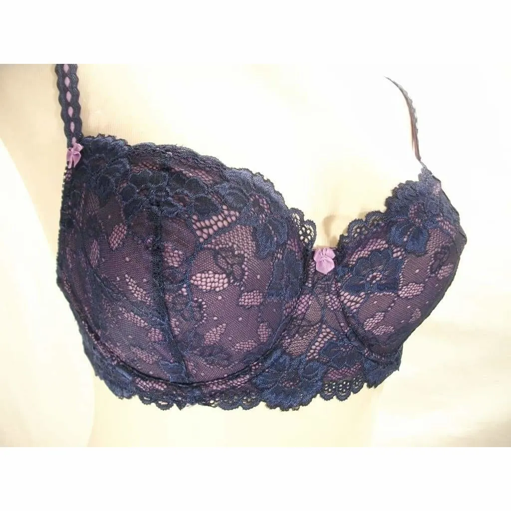 Felina 5894 Harlow Sheer Lace Full Busted Demi Underwire Bra 32DDD Navy Blue