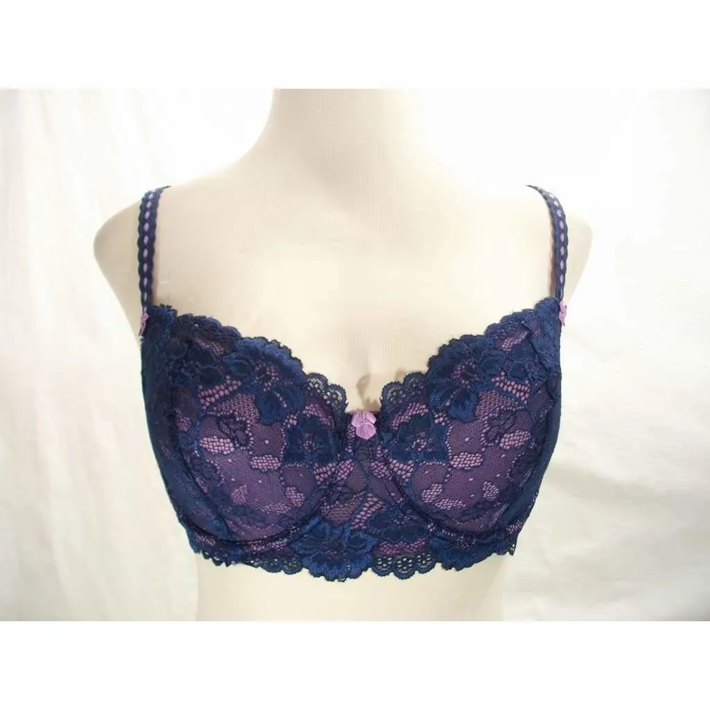 Felina 5894 Harlow Sheer Lace Full Busted Demi Underwire Bra 32DDD Navy Blue