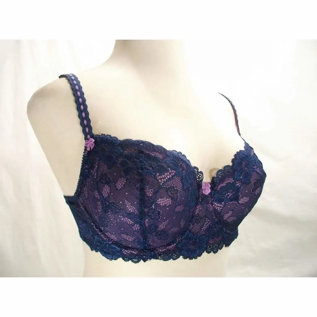 Felina 5894 Harlow Sheer Lace Full Busted Demi Underwire Bra 32DDD Navy Blue