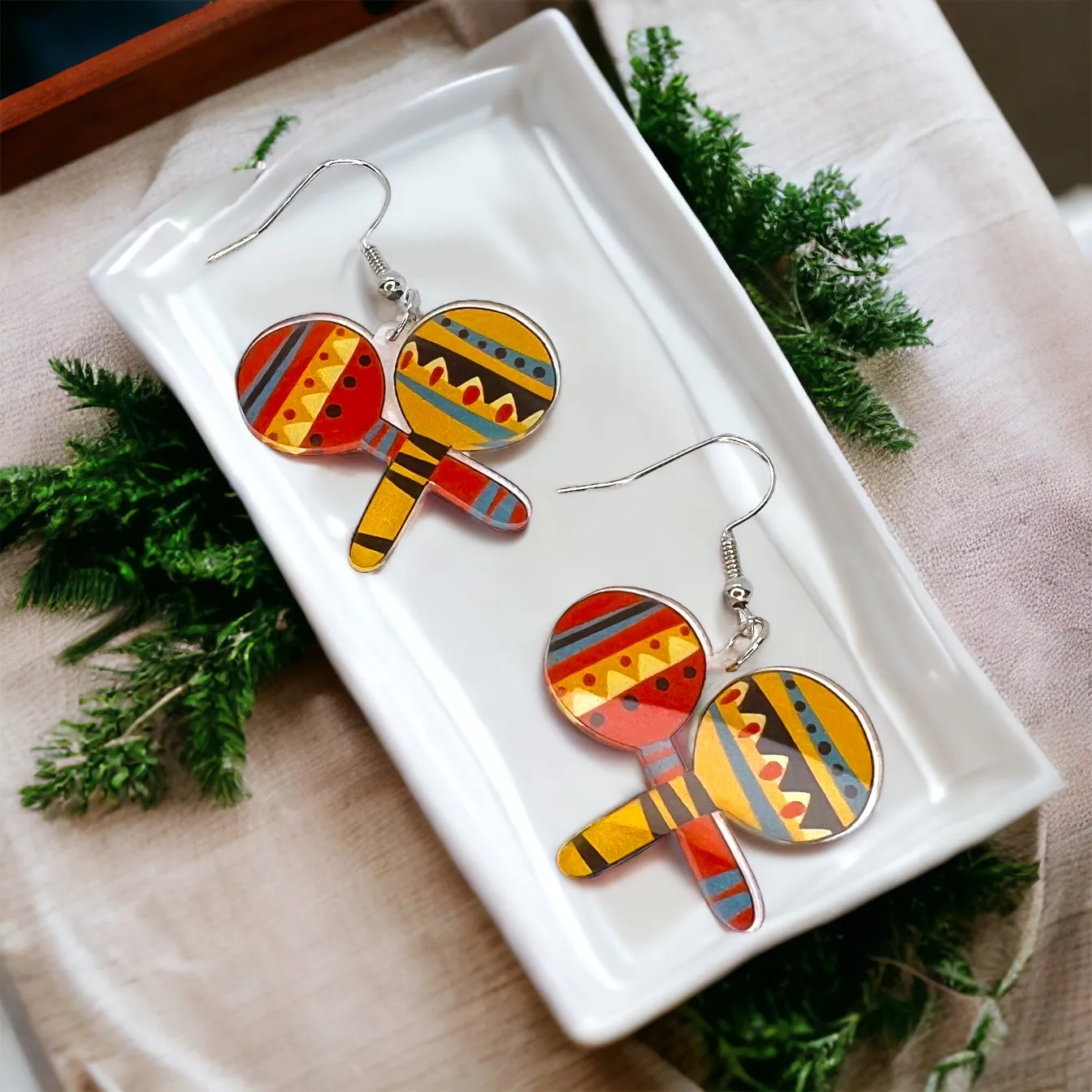 Fiesta Maracas Earrings - Mexican Noise Makers, Halloween Earrings, Halloween Costume, Cinco de Mayo, Taco Tuesday, Dia de los Muertos